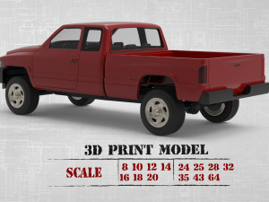 Dodge 1500 2nd gen Truck Extended Quad Cab Body Printable Modello di stampa 3D