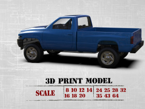Dodge Pickup 1500 Regular cab frame short stl file 3d printing 3Dプリントモデル
