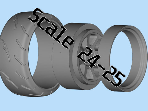 3d stl model files Tire Rims Wheel set for scale model car 3D प्रिंट मॉडल