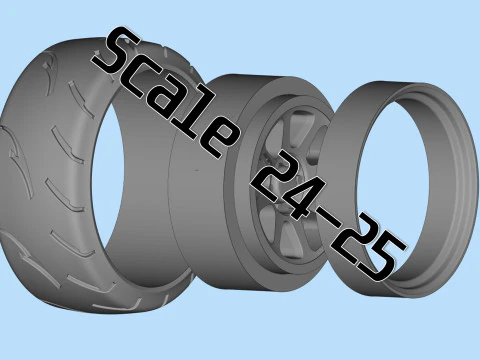 3d stl model files Tire Rims Wheel set for scale model car 3D Print Model