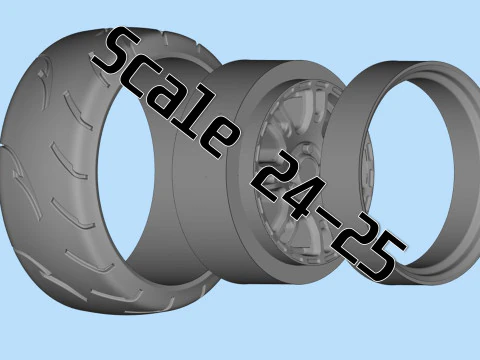 Toy stl wheels Tire Rims Wheel set for scale model car 3D Print Model