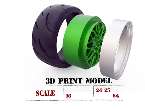 Scale Wheel STL Model for 3D Printing Includes Tire Rim Parts Modèles 3D en vedette