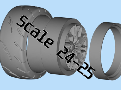 Scale Wheel STL Model for 3D Printing Includes Tire Rim Parts Modèles 3D en vedette