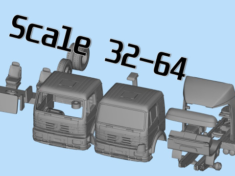 Old benz truck SKII low roof cabin STL files Model Cetak 3D