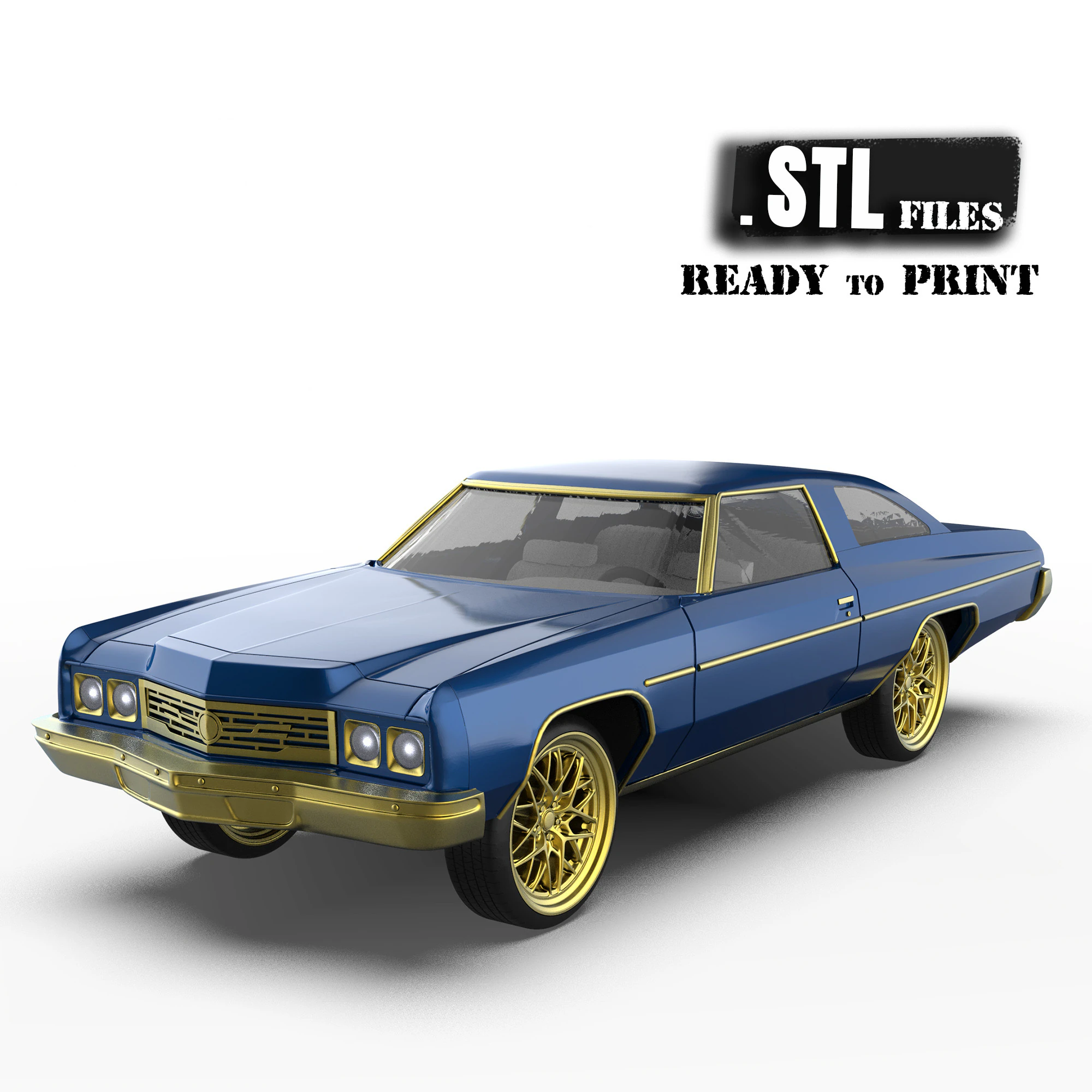 3D Printable Chevy Impala Coupe 5th Gen with Donk Lowrider Wheels STL 3D Print Model .c4d .max .obj .3ds .fbx .stl .blend 
