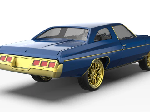 3D Printable Chevy Impala Coupe 5th Gen with Donk Lowrider Wheels STL 3D Print Model