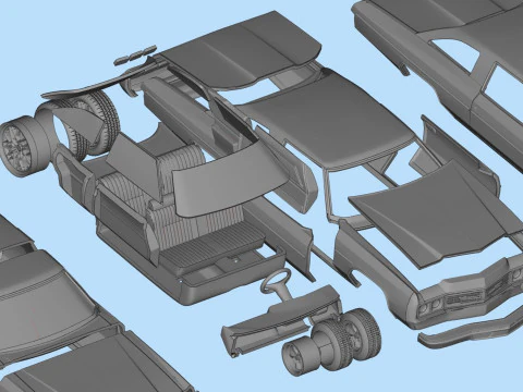 3D Printable Chevy Impala Coupe 5th Gen with Donk Lowrider Wheels STL 3D Print Model