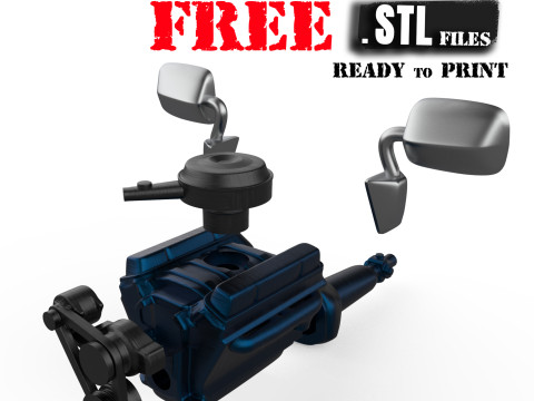 Free Engine and Mirror STL for Chevy G10 Van 3D Printable Model 3D प्रिंट मॉडल