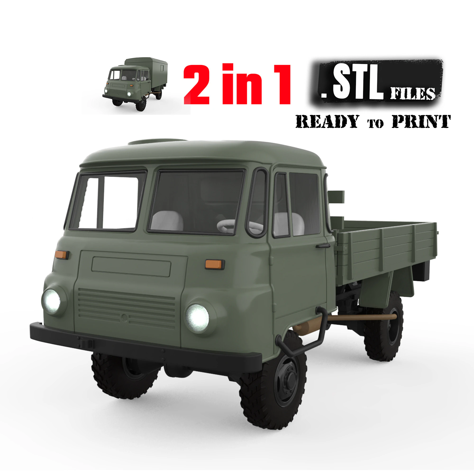 Vehicle STL Robur 2002 Printable Truck in separate parts 3D Print Model .c4d .max .obj .3ds .fbx .stl .blend 