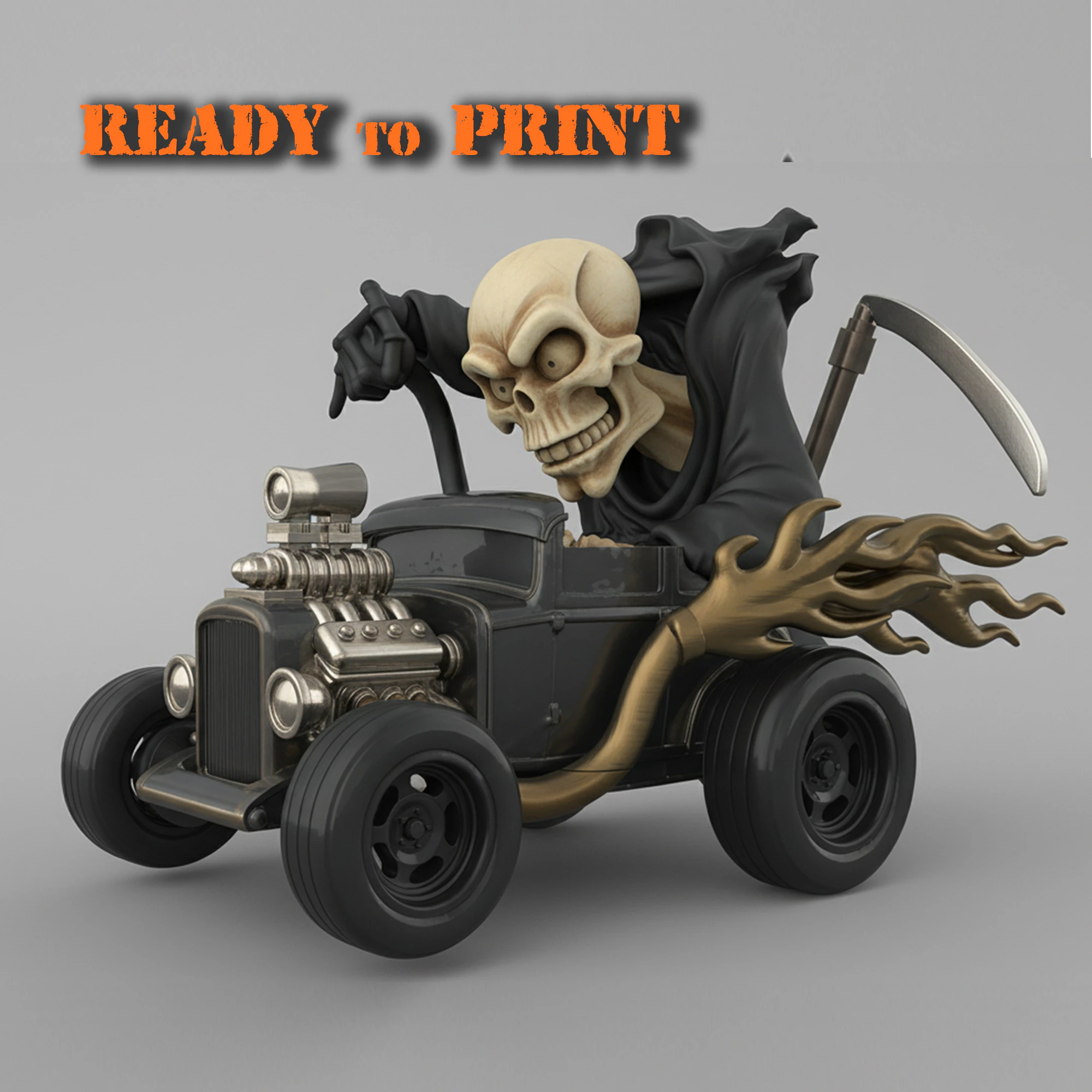 Gothic Hot Rod 3D Print - Grim Reaper skull Driver 3D Print Model .c4d .max .obj .3ds .fbx .stl .blend 