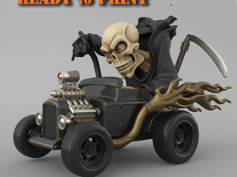 Gothic Hot Rod 3D Print - Grim Reaper skull Driver Modelo de impresión 3D