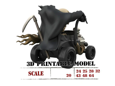 Gothic Hot Rod 3D Print - Grim Reaper skull Driver 3D Print Model