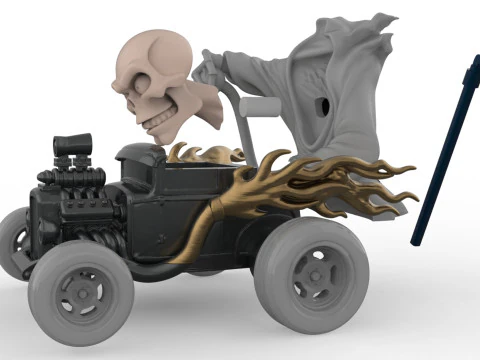 Gothic Hot Rod 3D Print - Grim Reaper skull Driver 3D Print Model