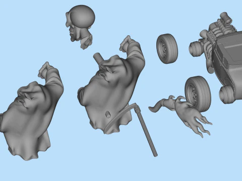 Gothic Hot Rod 3D Print - Grim Reaper skull Driver 3D Print Model