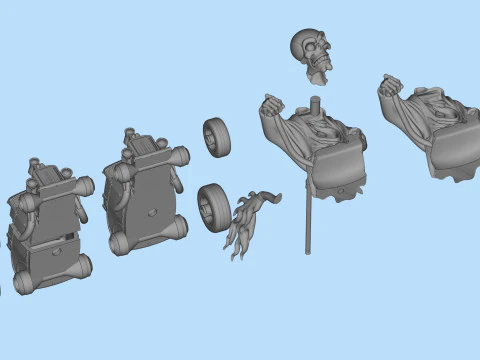 Gothic Hot Rod 3D Print - Grim Reaper skull Driver 3D Print Model