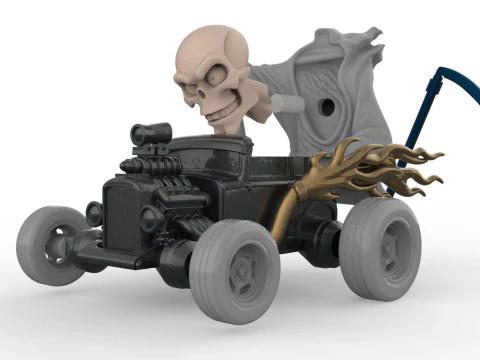 Gothic Hot Rod 3D Print - Grim Reaper skull Driver 3D Print Model