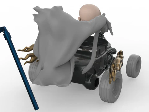 Gothic Hot Rod 3D Print - Grim Reaper skull Driver 3D Print Model