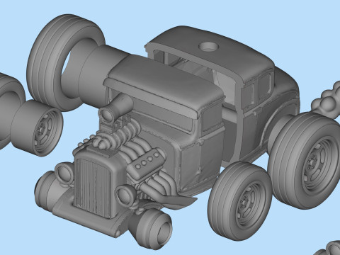 Classic Ratfnk Inspired Hot Rod Model for 3D printing 3D प्रिंट मॉडल