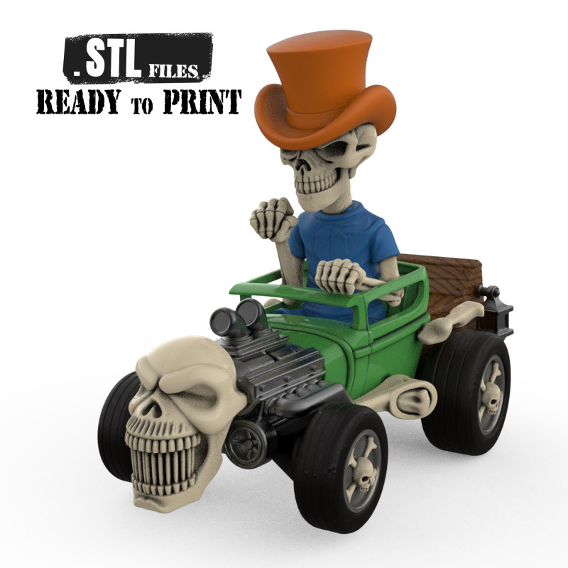 Detailed Skeleton HotRod Skull Engine STL 3D Print Model do druku 3D .c4d .max .obj .3ds .fbx .stl .blend 