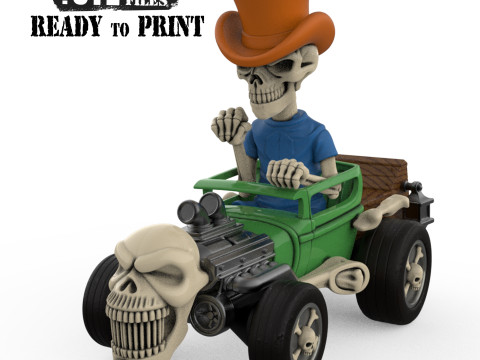 Detailed Skeleton HotRod Skull Engine STL 3D Print 3Dプリントモデル