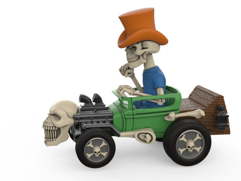Detailed Skeleton HotRod Skull Engine STL 3D Print Model do druku 3D
