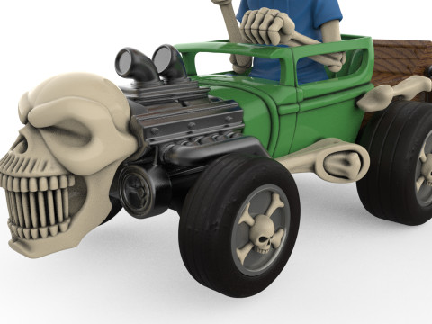 Detailed Skeleton HotRod Skull Engine STL 3D Print Model do druku 3D