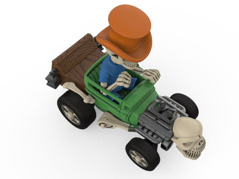 Detailed Skeleton HotRod Skull Engine STL 3D Print Model do druku 3D