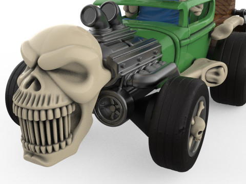 Detailed Skeleton HotRod Skull Engine STL 3D Print Model do druku 3D