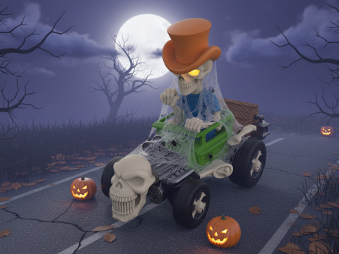 Detailed Skeleton HotRod Skull Engine STL 3D Print Model do druku 3D