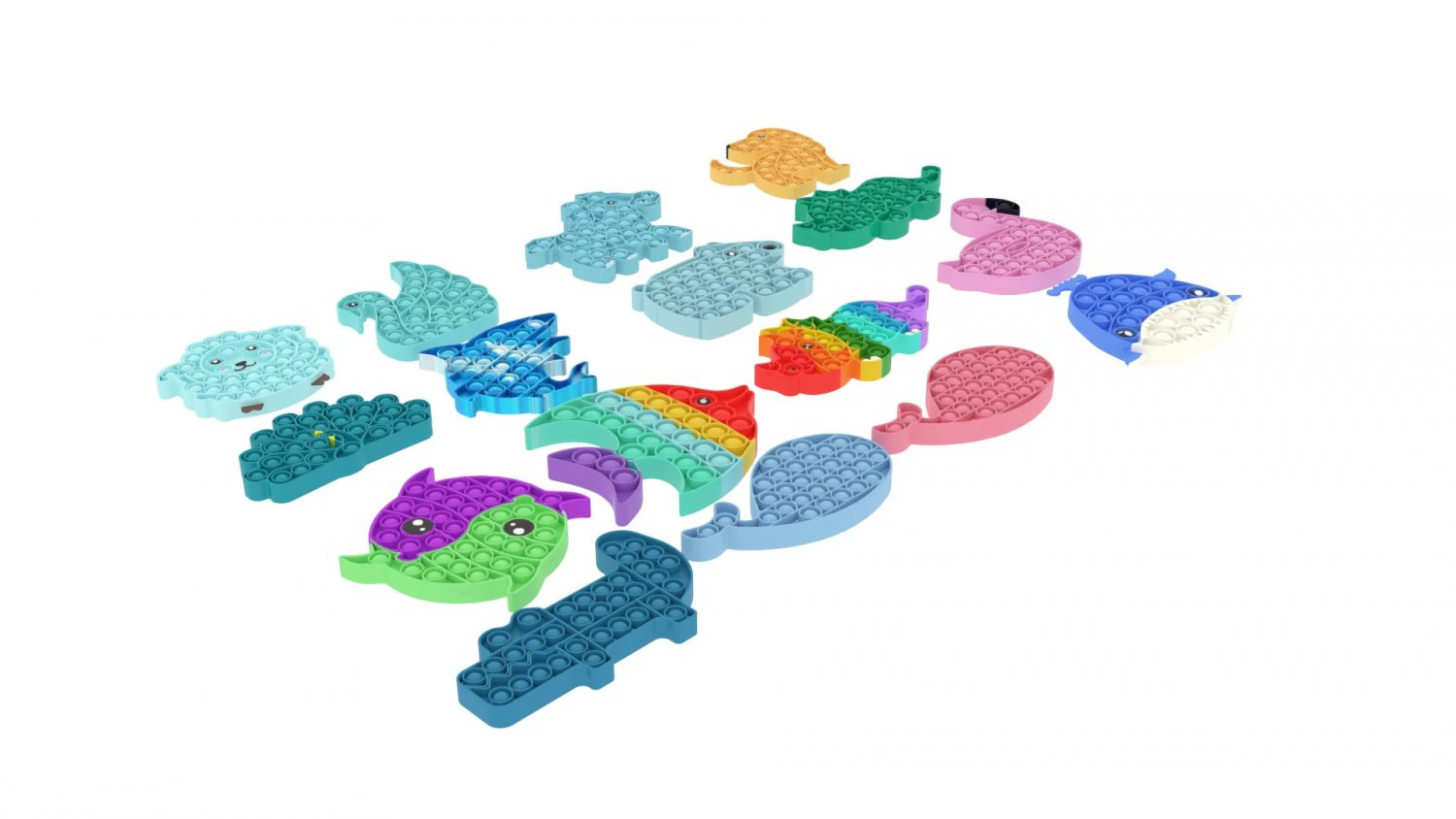 Animal Pop It Fidget Toys Set 3D Model .c4d .max .obj .3ds .fbx .stl .blend 