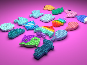 Animal Pop It Fidget Toys Set 3D Model