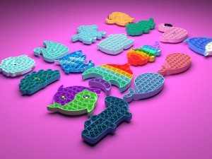 Animal Pop It Fidget Toys Set 3D Model