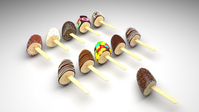 Banana Cake Pops Set Model 3D .c4d .max .obj .3ds .fbx .stl .blend 