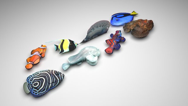 Fishes Set 3D 모델 .c4d .max .obj .3ds .fbx .stl .blend 