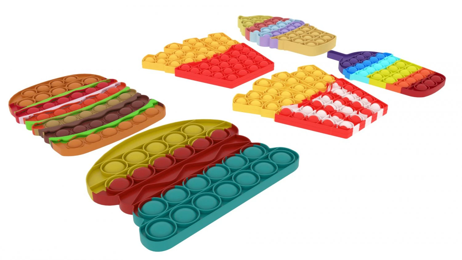 Fast Food Pop It Fidget Toys Set 3D Model .c4d .max .obj .3ds .fbx .stl .blend 