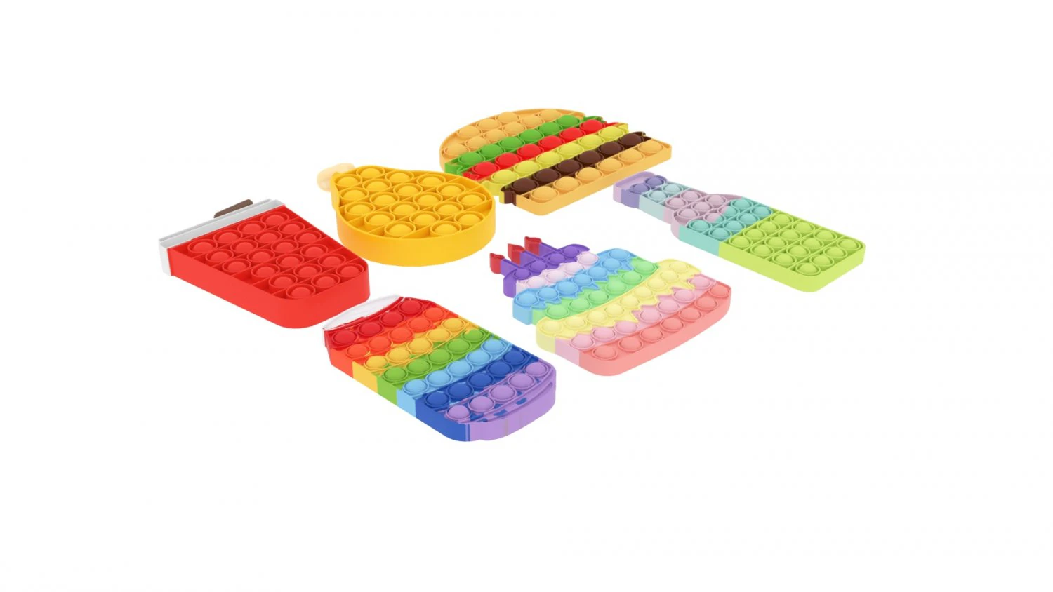 Food Pop It Fidget Toys Set 3D Model .c4d .max .obj .3ds .fbx .stl .blend 
