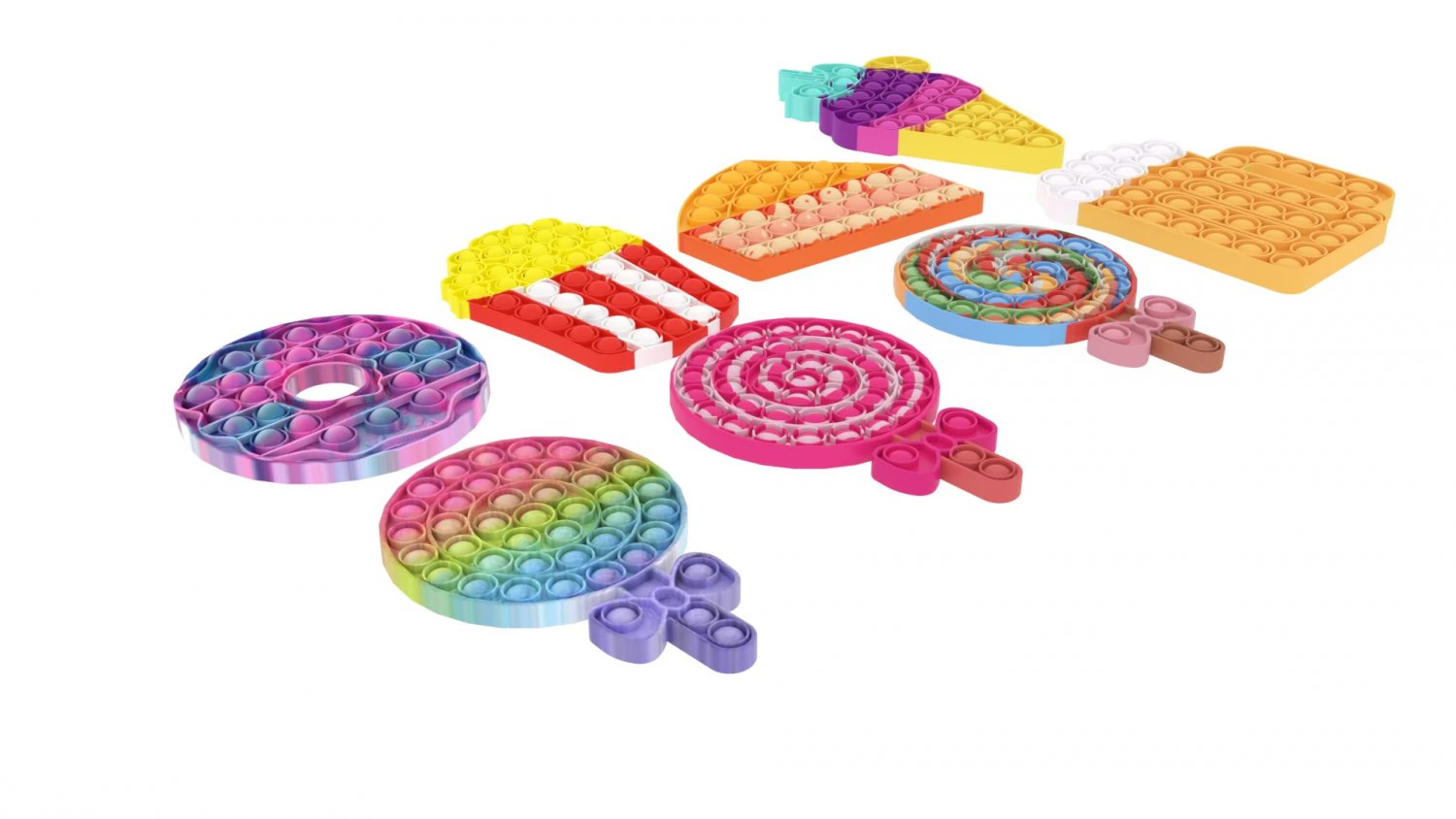 Food Pop It Fidget Toys Set 3D Model .c4d .max .obj .3ds .fbx .stl .blend 