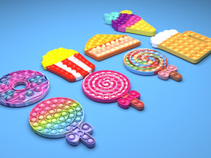 Food Pop It Fidget Toys Set Model 3D