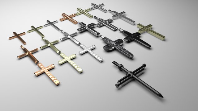3d Print Ready Cross Pendants Set 3D मॉडल .c4d .max .obj .3ds .fbx .stl .blend 