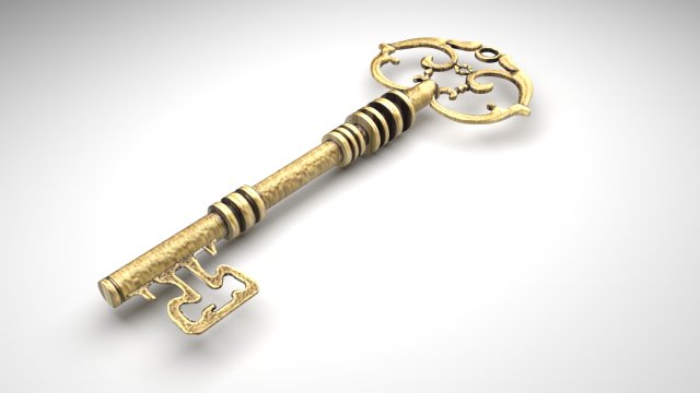 Gold Vintage Key 3D Model .c4d .max .obj .3ds .fbx .stl .blend 
