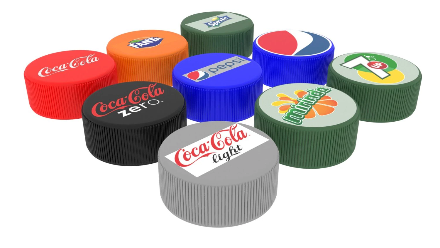 Plastic Bottle Caps Set 3D Model .c4d .max .obj .3ds .fbx .stl .blend 