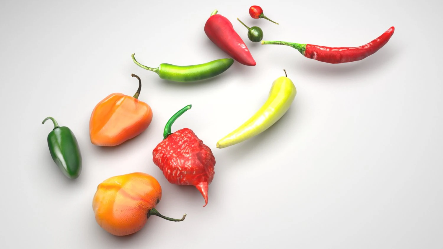 Chili Peppers Set 3D Model .c4d .max .obj .3ds .fbx .stl .blend 