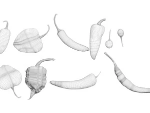 Chili Peppers Set 3D Model