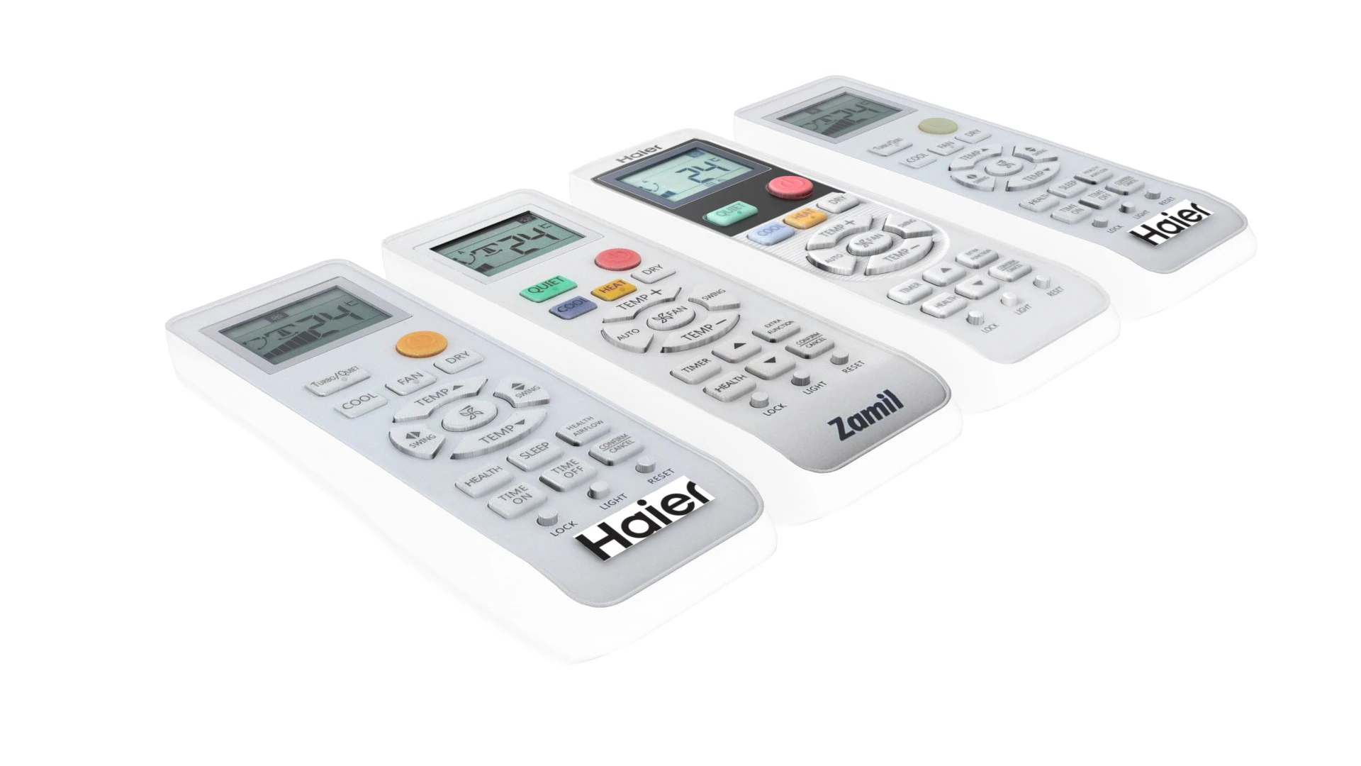 Haier Air Conditioner Remote Controls Set 3D Model .c4d .max .obj .3ds .fbx .stl .blend 