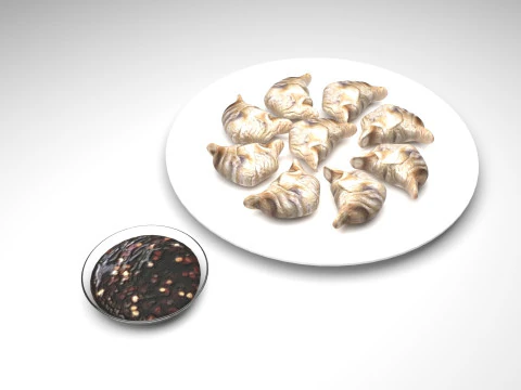 소스를 곁들인 만두 3D 모델