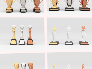 Award Prize 6 Trophies pack with 3 medal 3D Модель