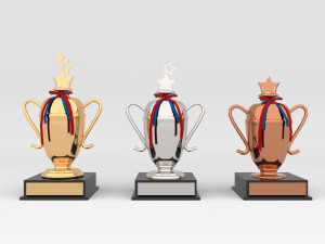 Award Prize 6 Trophies pack with 3 medal 3D Модель
