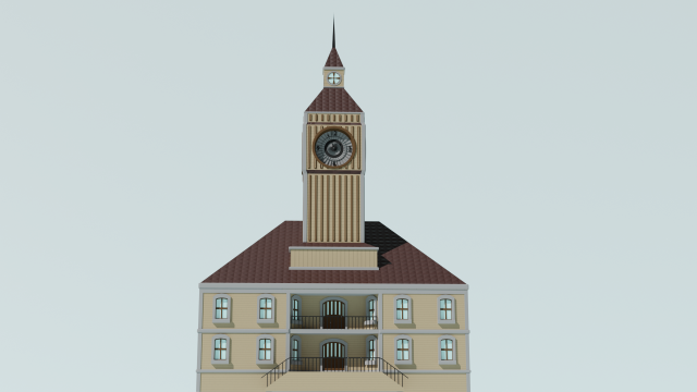 Simple low poly Town hall pbr game ready Free low-poly 3D Модель .c4d .max .obj .3ds .fbx .stl .blend 