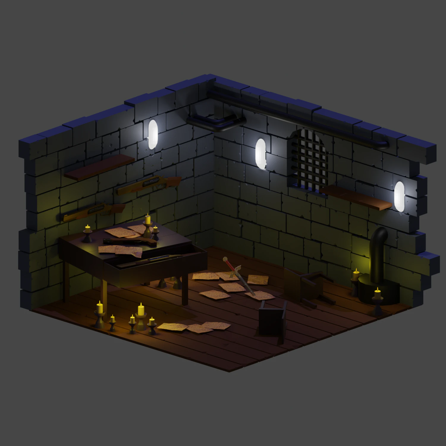 Steampunk Room 3D Model .c4d .max .obj .3ds .fbx .stl .blend 