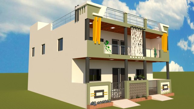 3D elevation of residential building Model 3D .c4d .max .obj .3ds .fbx .stl .blend 